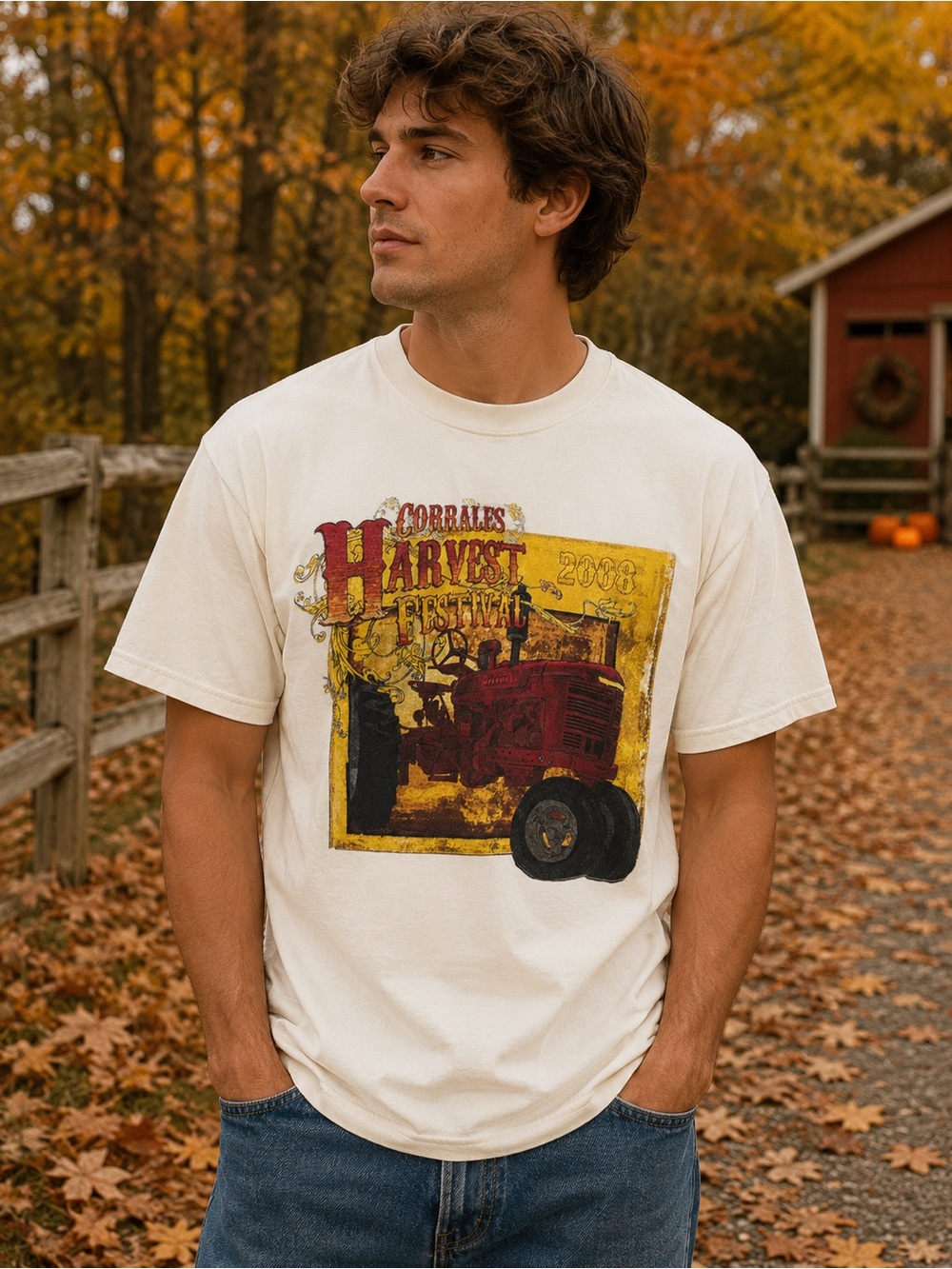 Port & Company Corrales Harvest Festival 2008 Tractor Tee XL Vintage Style